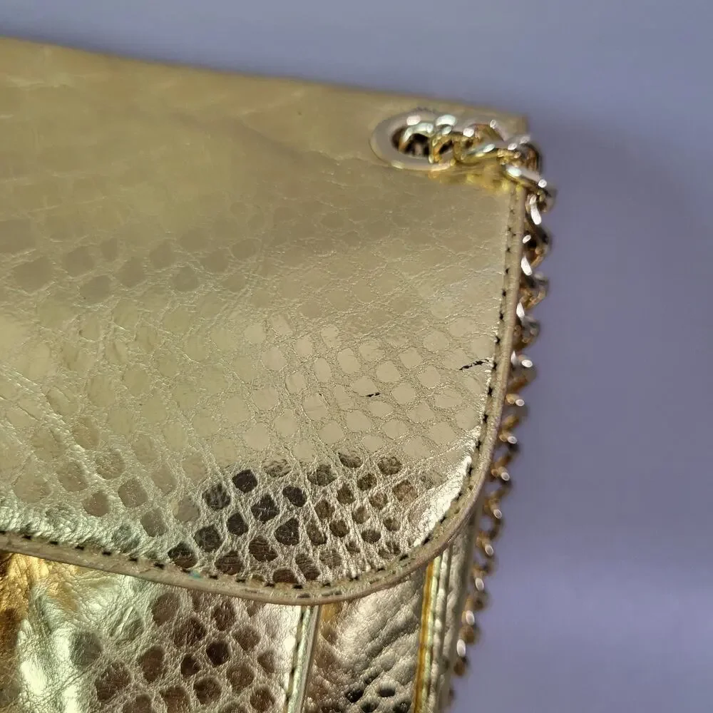 Michael Kors Mini Handbag Gold Snakeskin Embossed Chain Strap - Picture 6 of 15